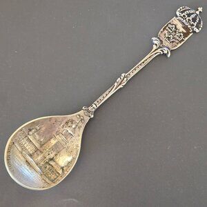 Vintage Silver Stockholm Stadshuset City Hall Souvenir Spoon Ornate Crown Handle